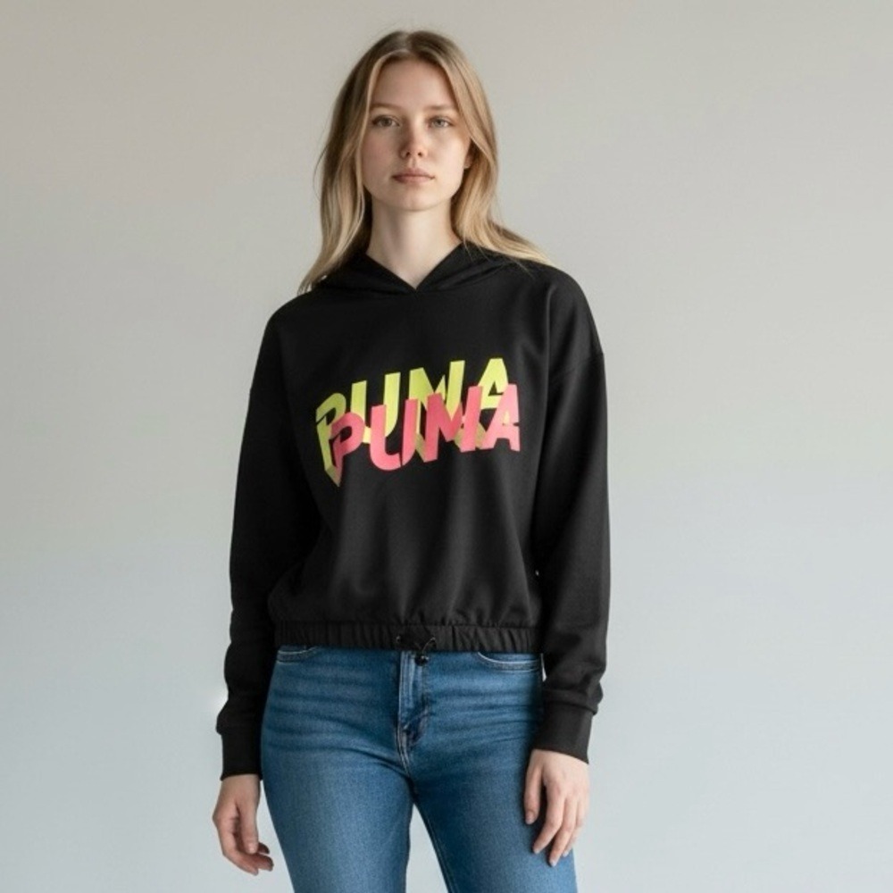 Puma with Puma Logo on Front‎ Black Pullover Hoodie Sweatshirt